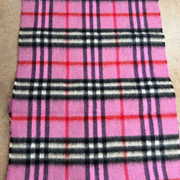Pink Plaid Burberry Cashmere Fringe Trim Scarf - Picture 7 of 14